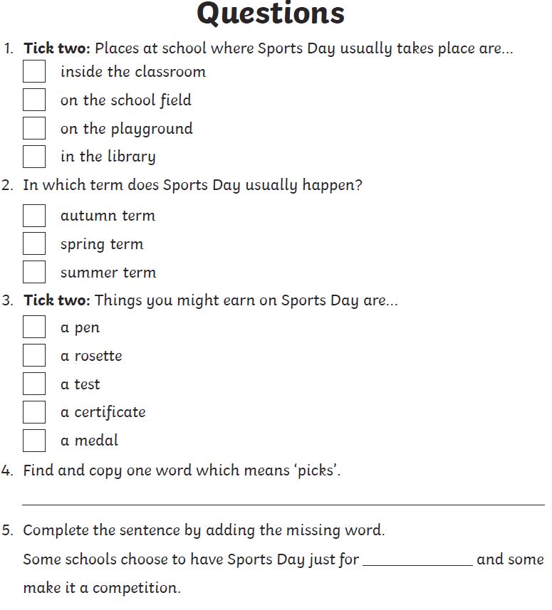 Sports day questions Scholes (Elmet) Primary School, Leeds